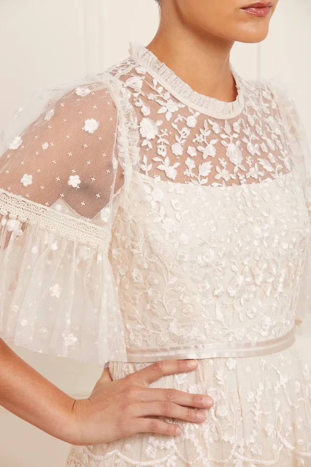 Needle and Thread Midsummer Lace Round Neck Gown Champagne Women Embroidered Dresses