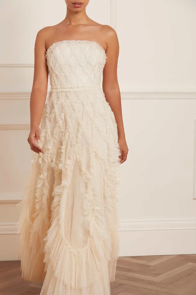 Needle and Thread Rosella Ruffle Strapless Gown Champagne Women Exclusives