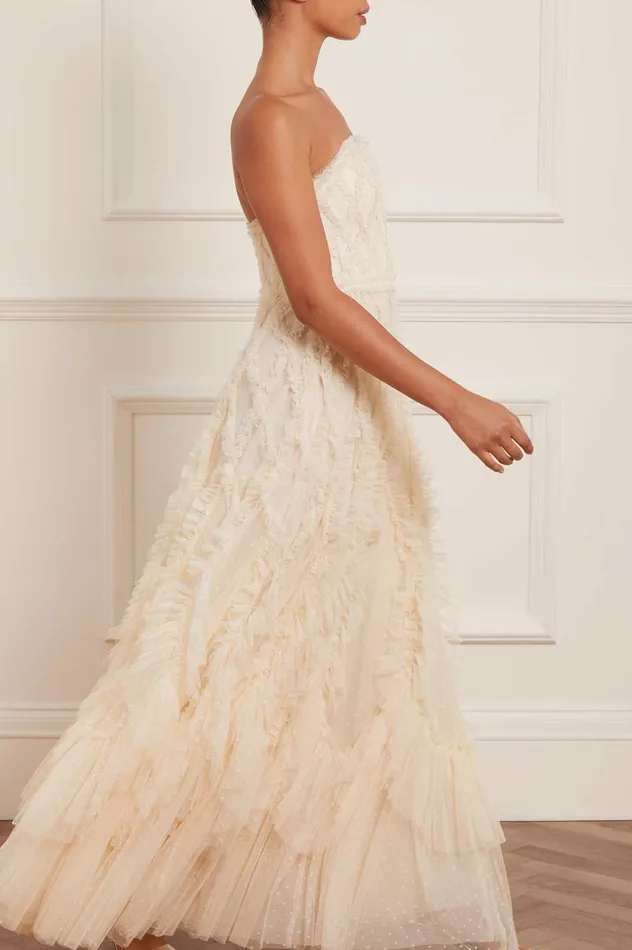 Needle and Thread Rosella Ruffle Strapless Gown Champagne Women Exclusives
