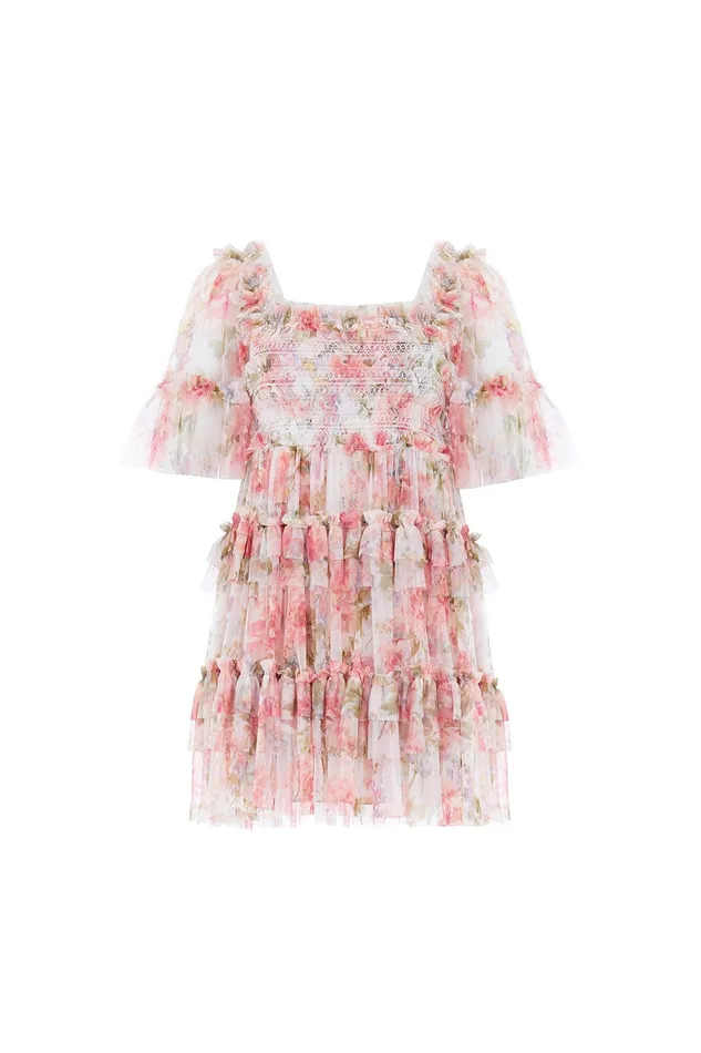 Needle and Thread Summer Song Peaches Smocked Micro Mini Dress Multi Women Printed Dresses