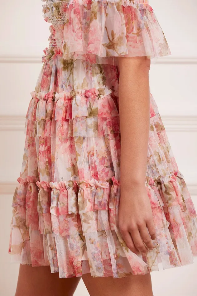 Needle and Thread Summer Song Peaches Smocked Micro Mini Dress Multi Women Printed Dresses