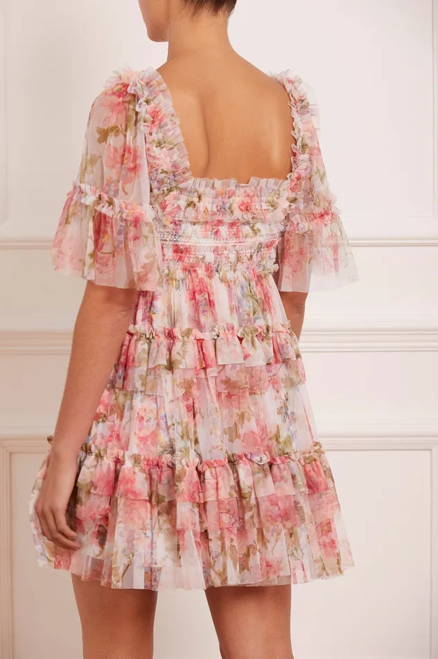 Needle and Thread Summer Song Peaches Smocked Micro Mini Dress Multi Women Printed Dresses