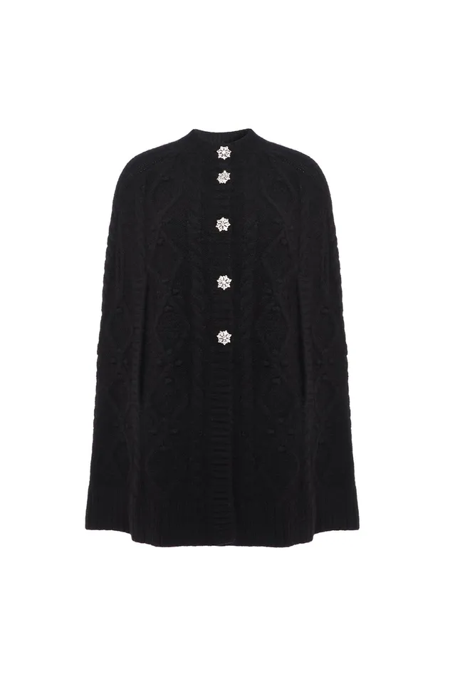 Needle and Thread Sylvie Cable Jewelled Knee Length Cape Black Women Knitwear