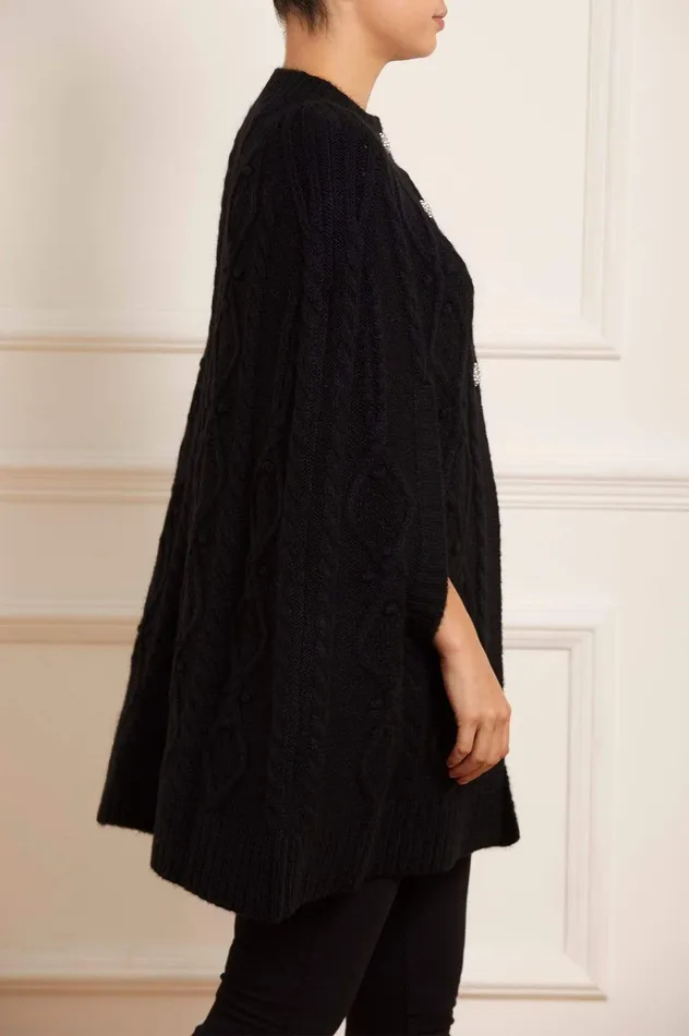 Needle and Thread Sylvie Cable Jewelled Knee Length Cape Black Women Knitwear