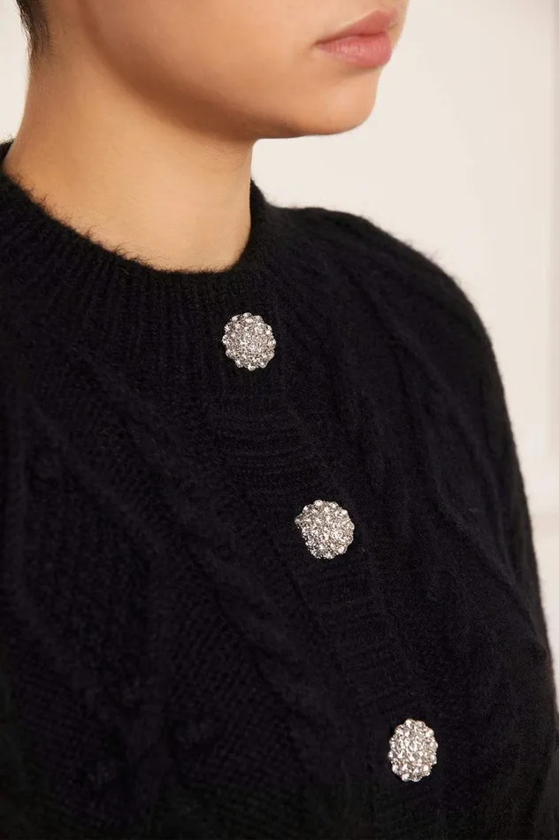 Needle and Thread Sylvie Cable Jewelled Knee Length Cape Black Women Knitwear