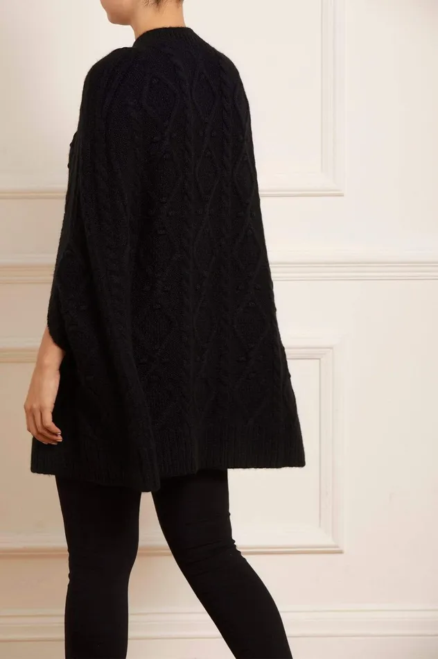 Needle and Thread Sylvie Cable Jewelled Knee Length Cape Black Women Knitwear