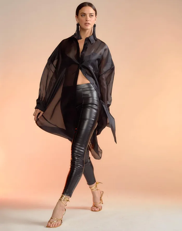 Oversized Organza Shirt 8211 Black Women Cynthia Rowley Tops