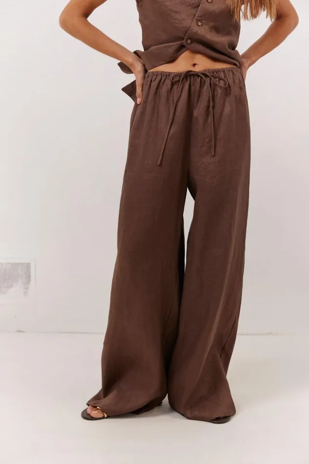 Pants Women VRG GRL Raya Linen Pants Chocolate Pants Women VRG GRL Raya Linen Pants Chocolate