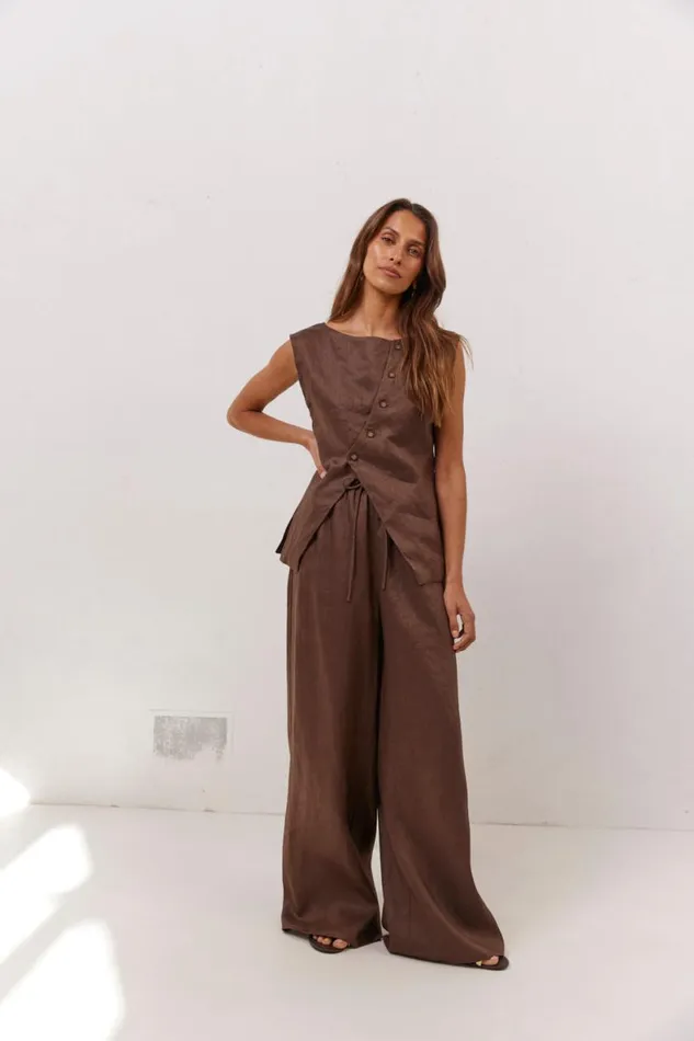 Pants Women VRG GRL Raya Linen Pants Chocolate Pants Women VRG GRL Raya Linen Pants Chocolate