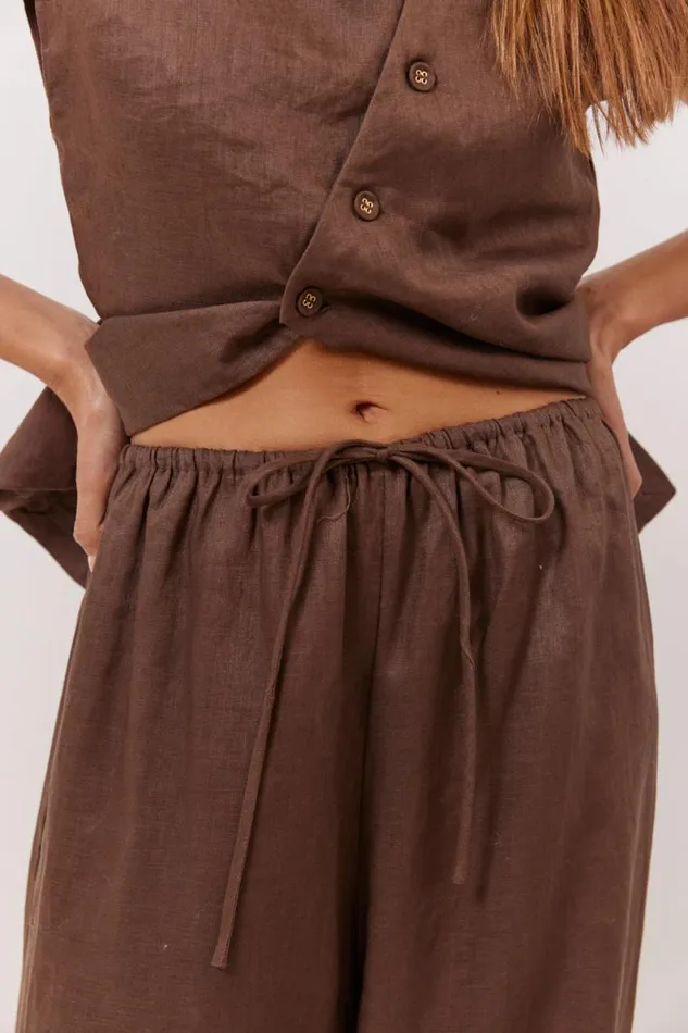 Pants Women VRG GRL Raya Linen Pants Chocolate Pants Women VRG GRL Raya Linen Pants Chocolate