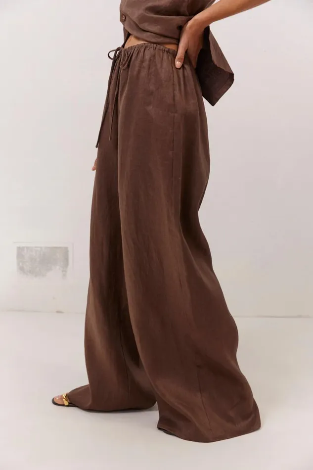 Pants Women VRG GRL Raya Linen Pants Chocolate Pants Women VRG GRL Raya Linen Pants Chocolate