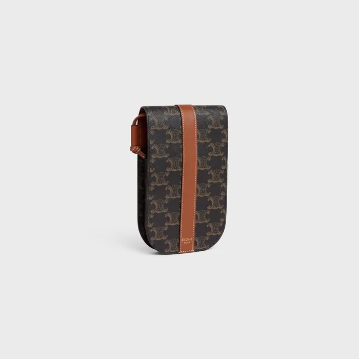 Phone Pouch In Triomphe Canvas And Calfskin Tan Men CELINE TECH ACCESSORIES Phone Pouch In Triomphe Canvas And Calfskin Tan Men CELINE TECH ACCESSORIES