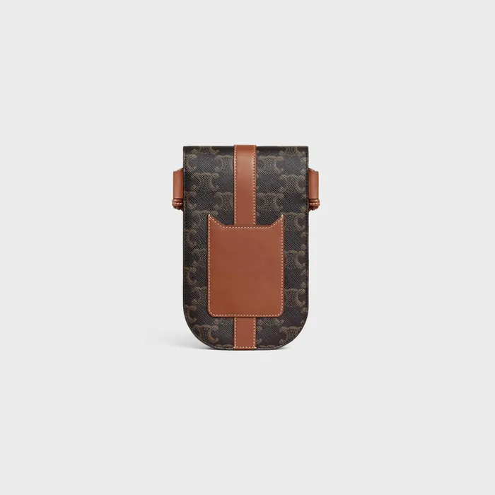 Phone Pouch In Triomphe Canvas And Calfskin Tan Men CELINE TECH ACCESSORIES Phone Pouch In Triomphe Canvas And Calfskin Tan Men CELINE TECH ACCESSORIES