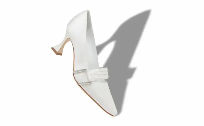 Pumps Women Manolo Blahnik FETISWhite Satin Gathered Detail Pumps