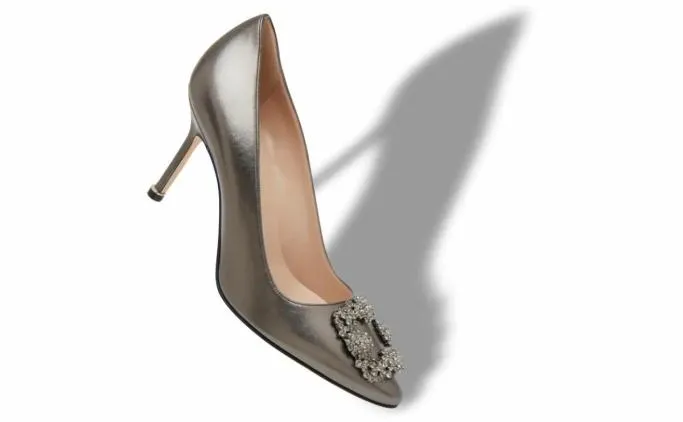 Pumps Women Manolo Blahnik HANGISI 90Dark Grey Nappa Leather Jewel Buckle Pumps Pumps Women Manolo Blahnik HANGISI 90Dark Grey Nappa Leather Jewel Buckle Pumps