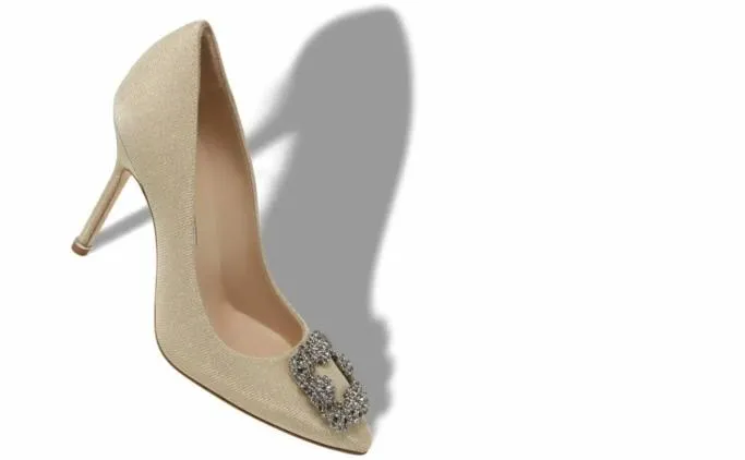 Pumps Women Manolo Blahnik HANGISI GLITTERLight Gold Glitter Fabric Jewel Buckle Pumps Pumps Women Manolo Blahnik HANGISI GLITTERLight Gold Glitter Fabric Jewel Buckle Pumps