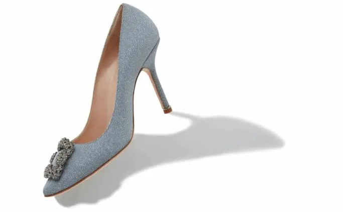 Pumps Women Manolo Blahnik HANGISI GLITTERSilver Glitter Fabric Jewel Buckle Pumps Pumps Women Manolo Blahnik HANGISI GLITTERSilver Glitter Fabric Jewel Buckle Pumps