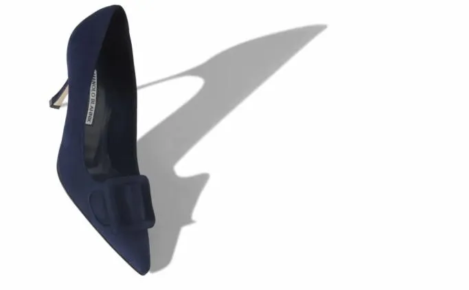 Pumps Women Manolo Blahnik MAYSALEPUMP 90Navy Blue Suede Buckle Detail Pumps