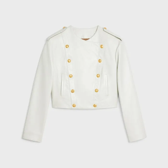 Pure Collar Jacket In Soft Lambskin Optic White Women CELINE LEATHER AND SHEARLING Pure Collar Jacket In Soft Lambskin Optic White Women CELINE LEATHER AND SHEARLING