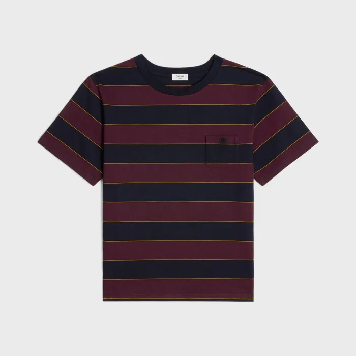 Regular Triomphe TShirt In Striped Jersey Burgundynavyyellow Offwhite Men CELINE TSHIRTS AND SWEATSHIRTS