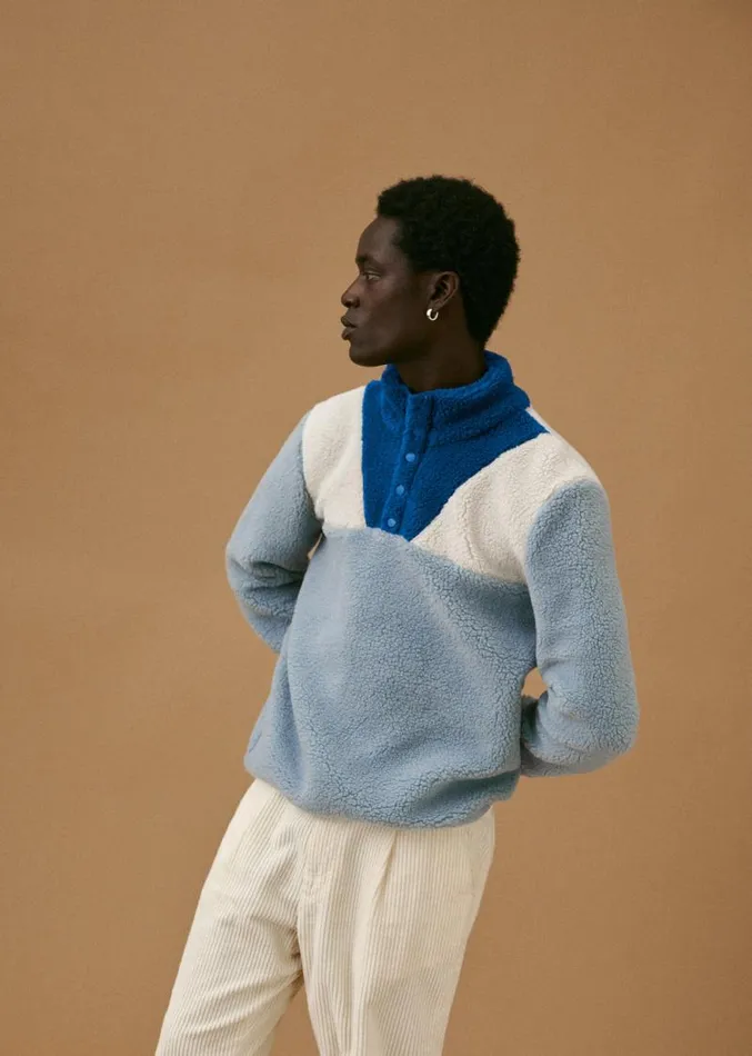 Szane Knitwear Mens Allew SweatShirt Ecru Blue
