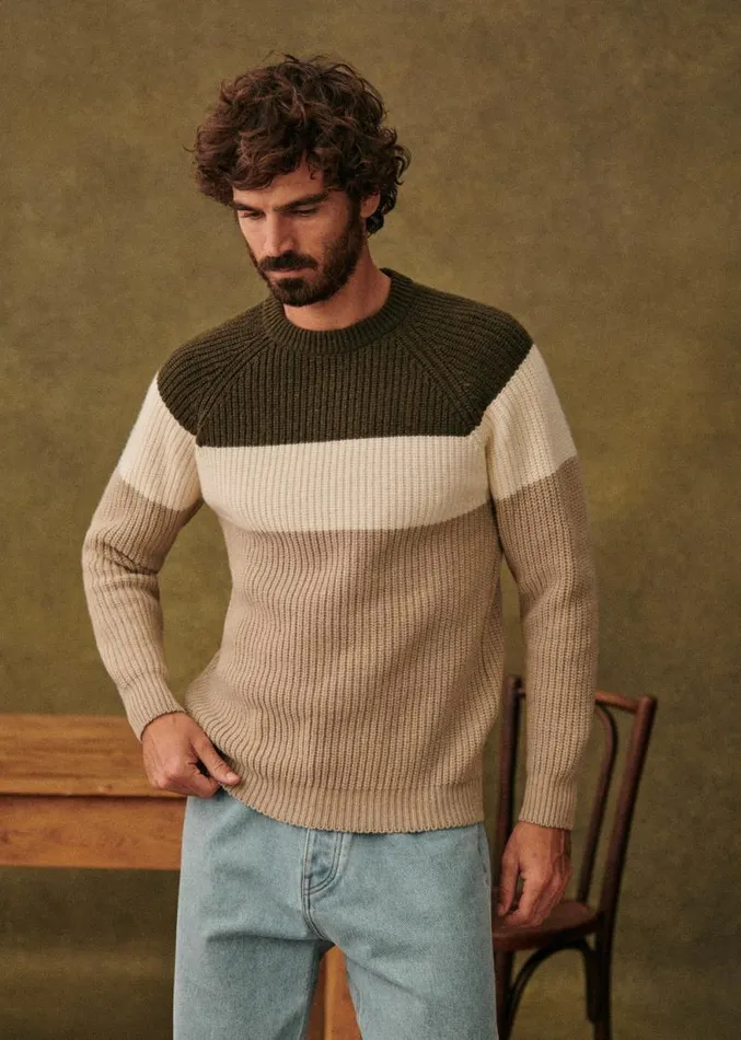 Szane Knitwear Mens Lo Sweater Kaki Ecru Beige