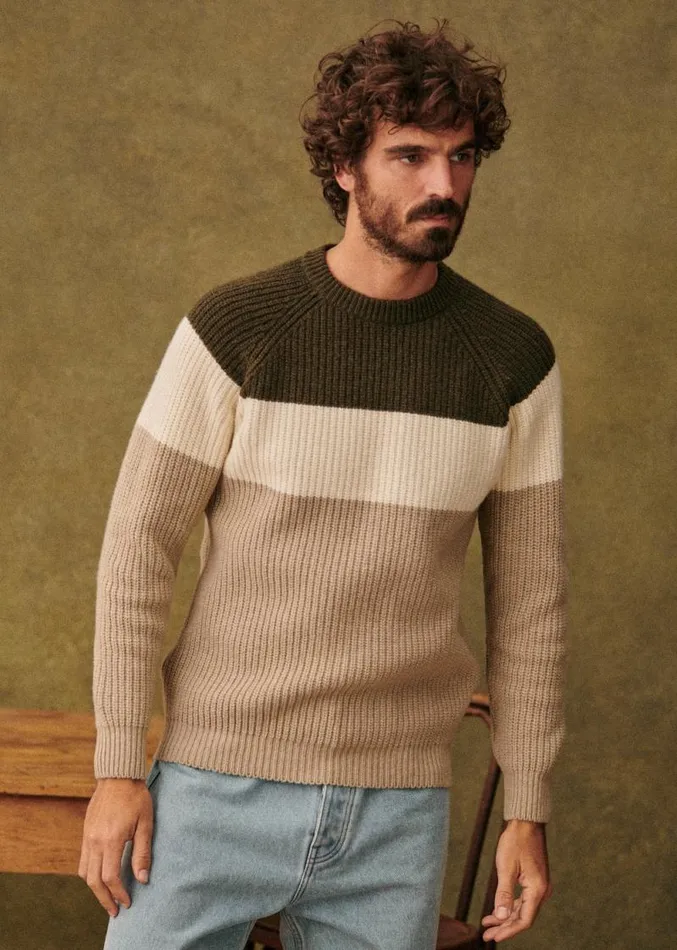 Szane Knitwear Mens Lo Sweater Kaki Ecru Beige