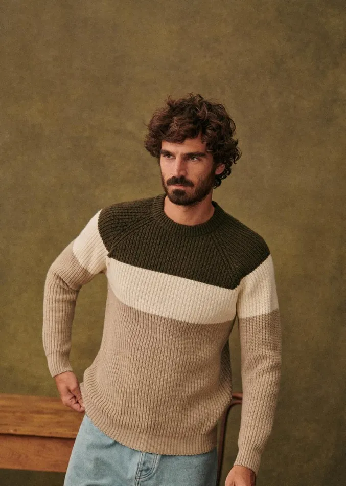 Szane Knitwear Mens Lo Sweater Kaki Ecru Beige