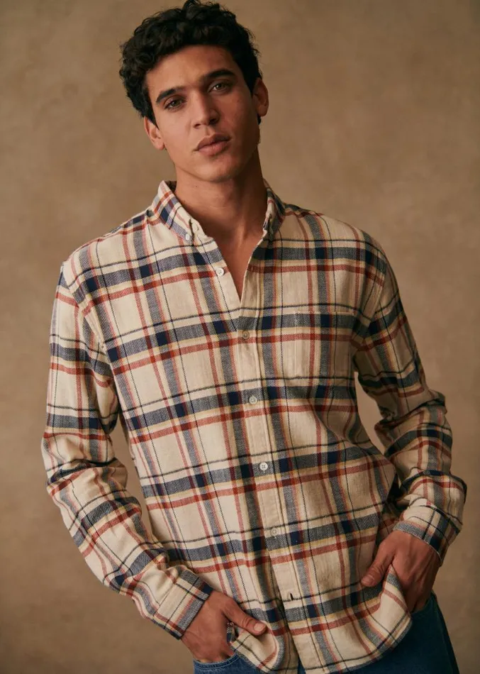 Szane Shirts Mens CHARLIE Carreaux Shirt Ecru Navy Rust Tartan