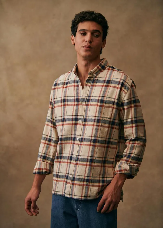 Szane Shirts Mens CHARLIE Carreaux Shirt Ecru Navy Rust Tartan