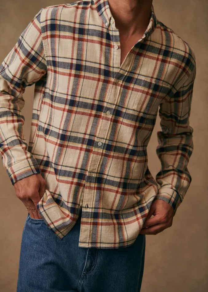 Szane Shirts Mens CHARLIE Carreaux Shirt Ecru Navy Rust Tartan