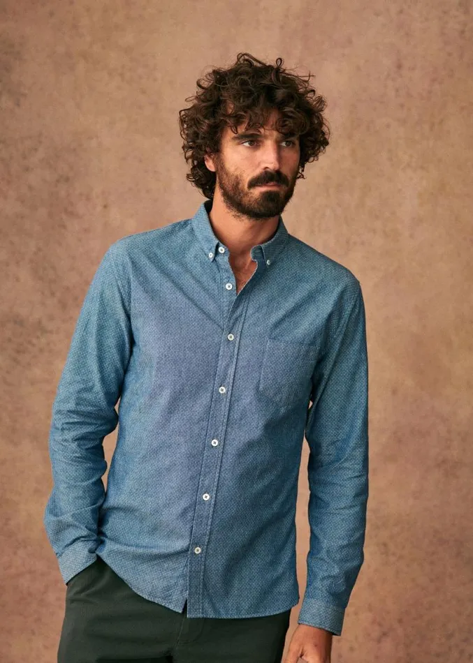 Szane Shirts Mens Charlie Shirt Chambray White Dots