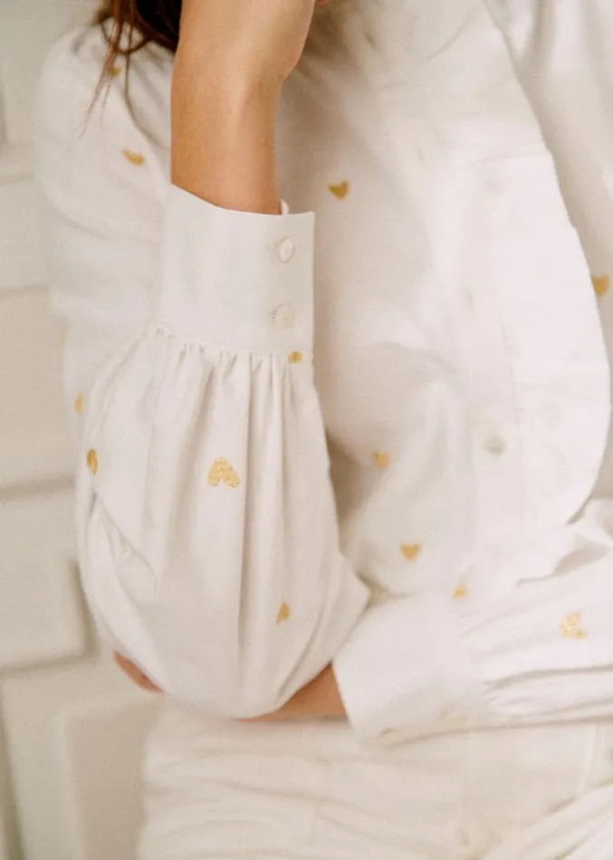 Szane Tops Womens Chlo Shirt Embroidered Gold Hearts