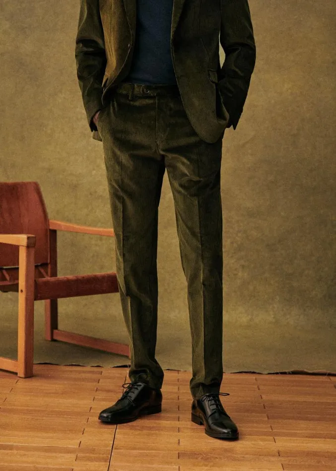 Szane Trousers Mens Warren Velours Suit Pant Khaki
