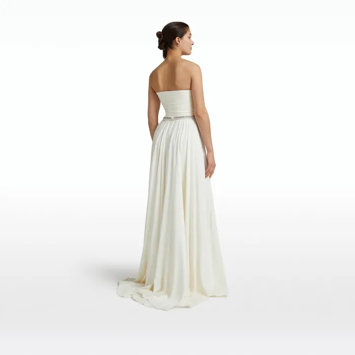 Safiyaa Adora Ivory Long Dress With Embroidered Belt Women Dresses