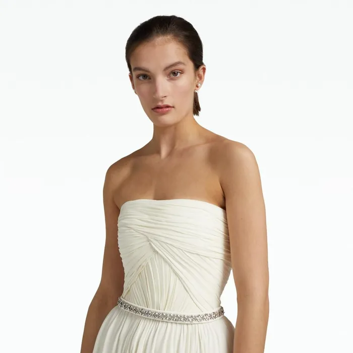Safiyaa Adora Ivory Long Dress With Embroidered Belt Women Dresses