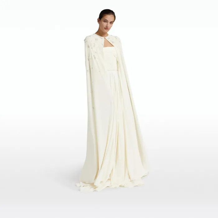 Safiyaa Adora Ivory Long Dress With Embroidered Belt Women Dresses