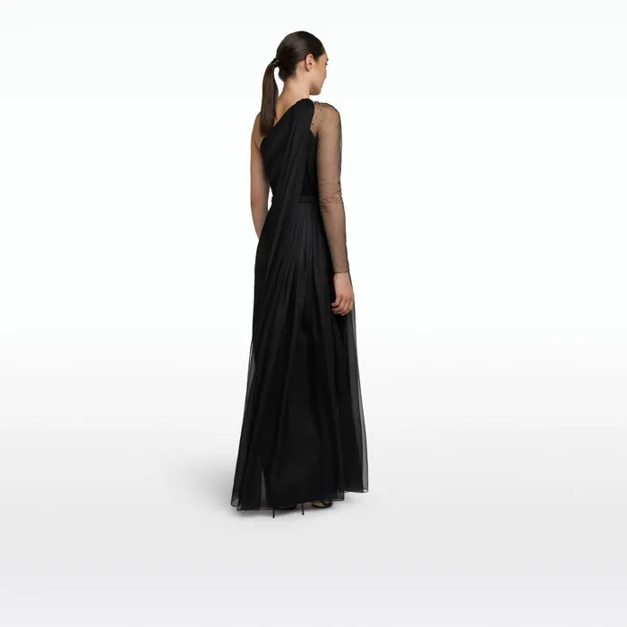 Safiyaa Anita Black Long Dress With Embroidered Belt Women Dresses