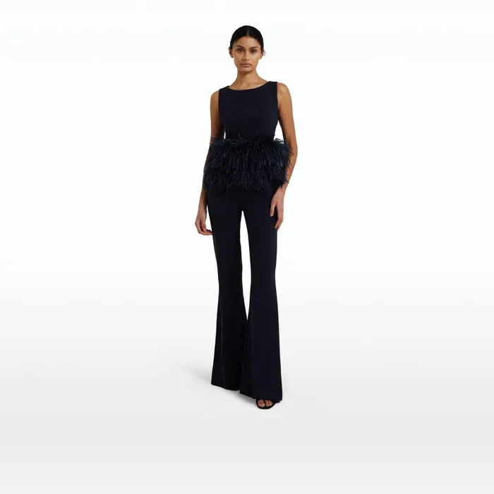 Safiyaa Tessa Midnight Navy FeatherTrimmed Top Women Tops