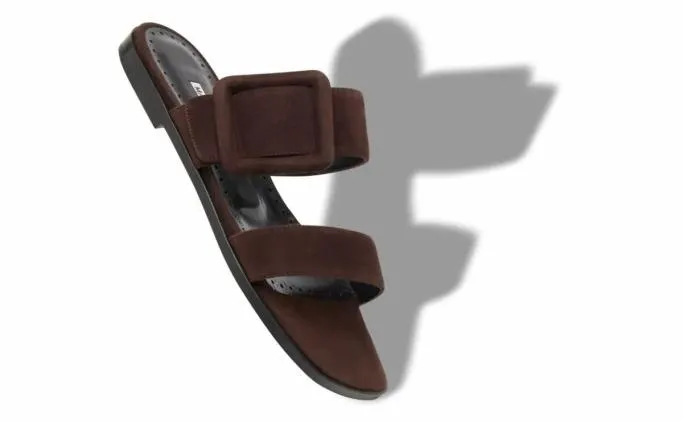 Sandals Women Manolo Blahnik TITUBAFLATDark Brown Suede Flat Sandals