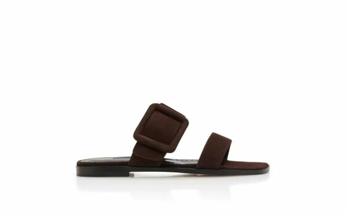 Sandals Women Manolo Blahnik TITUBAFLATDark Brown Suede Flat Sandals Sandals Women Manolo Blahnik TITUBAFLATDark Brown Suede Flat Sandals