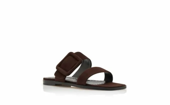 Sandals Women Manolo Blahnik TITUBAFLATDark Brown Suede Flat Sandals Sandals Women Manolo Blahnik TITUBAFLATDark Brown Suede Flat Sandals