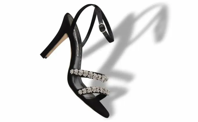 Sandals Women Manolo Blahnik VEDADABlack Satin Crystal Embellished Sandals