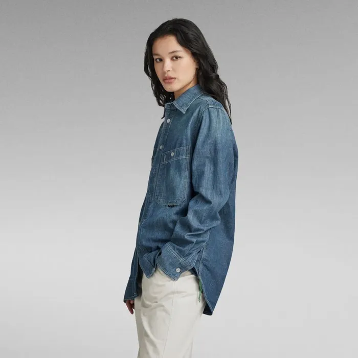 Shirts and Blouses Women GStar RAW Nimes Regular Unisex Shirt Evergreen Faded Cricket Blue