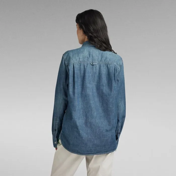 Shirts and Blouses Women GStar RAW Nimes Regular Unisex Shirt Evergreen Faded Cricket Blue