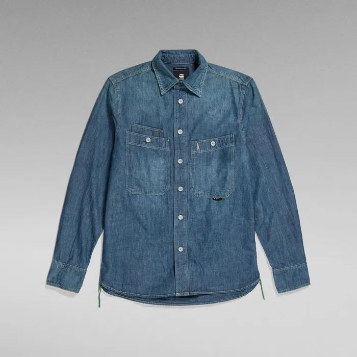 Shirts and Blouses Women GStar RAW Nimes Regular Unisex Shirt Evergreen Faded Cricket Blue