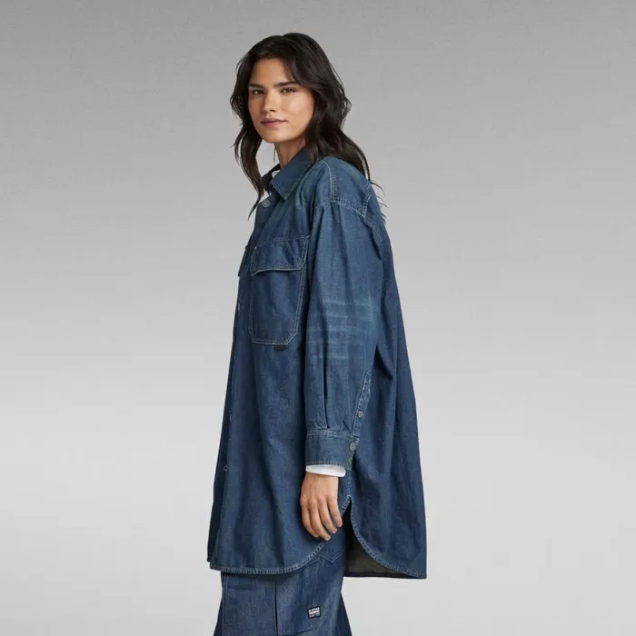 Shirts and Blouses Women GStar RAW Oversized Flap Pocket Shirt Evergreen Antique Faded Scuba Blue
