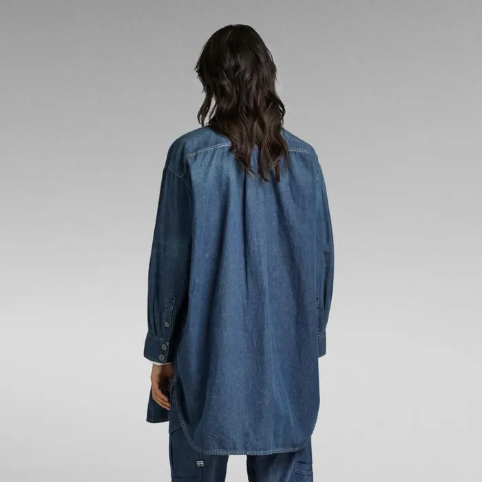 Shirts and Blouses Women GStar RAW Oversized Flap Pocket Shirt Evergreen Antique Faded Scuba Blue