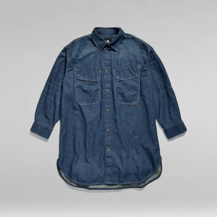 Shirts and Blouses Women GStar RAW Oversized Flap Pocket Shirt Evergreen Antique Faded Scuba Blue