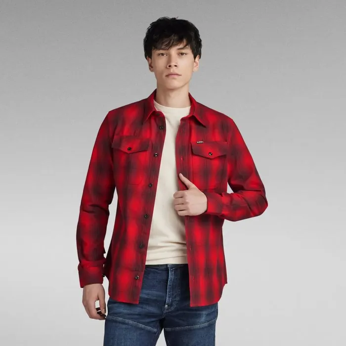 Shirts Men GStar RAW Marine Slim Shirt Dk Flame Vanderbilt Check